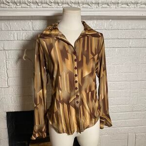 Vintage 70s brown geometric print top